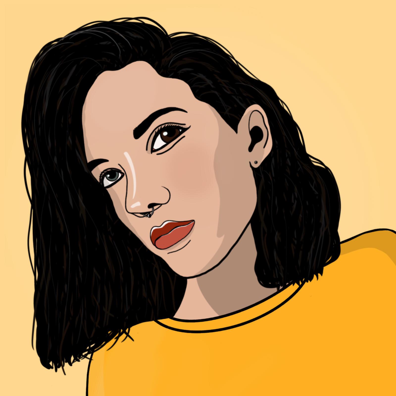 Digital Illustration of a girl wearing a yellow shirt.