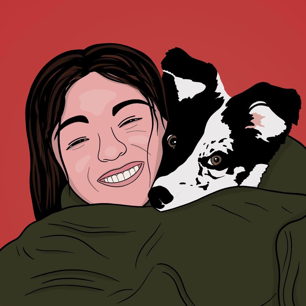 Digital Illustration of a woman with her dog.