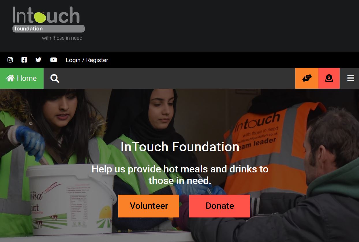 Screenshot of the Intouch Foundation's website home page.