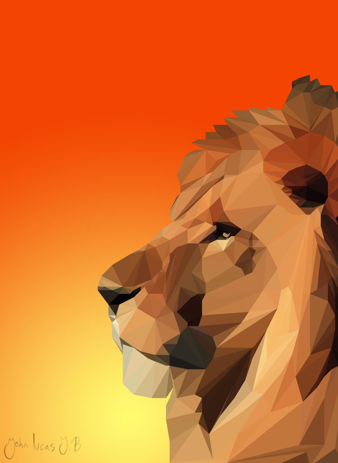 Side profile of lion created with triangles and other geometrical shapes.