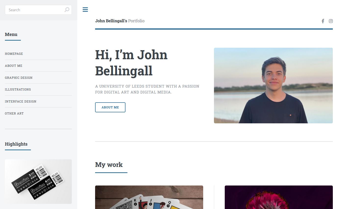 Screenshot of this Portfolio's website home page.
